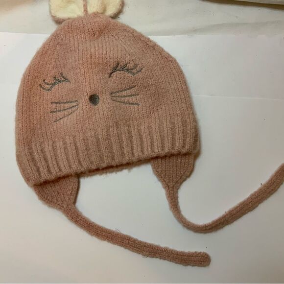 New Zara Baby Girl Fuzzy Bunny Ears Warm Hat 6-12M - Picture 3 of 8
